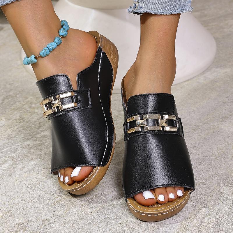 

Большой размер рыбий рот с металлическими аксессуарами туфли-качалки лето новые пляжные с открытым носком на толстой подошве крутые шлепанцы женщины 36 чёрный