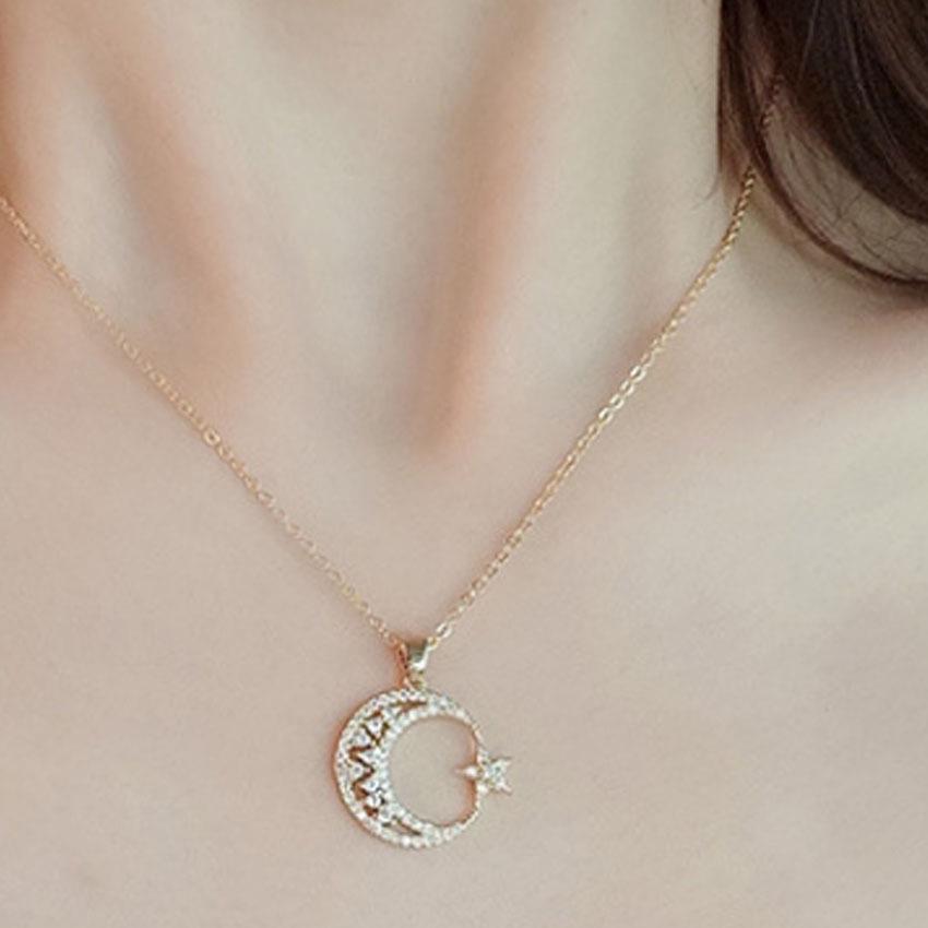 Korean Style Star Moon Rhinestone Clavicle Necklace