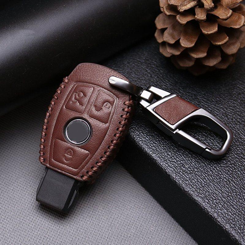 

3 Buttons PU Leather Remote Key Fob Case Cover Fit for Mercedes Benz A B C E G Class CLA CLS GLA GLC GLE Brown