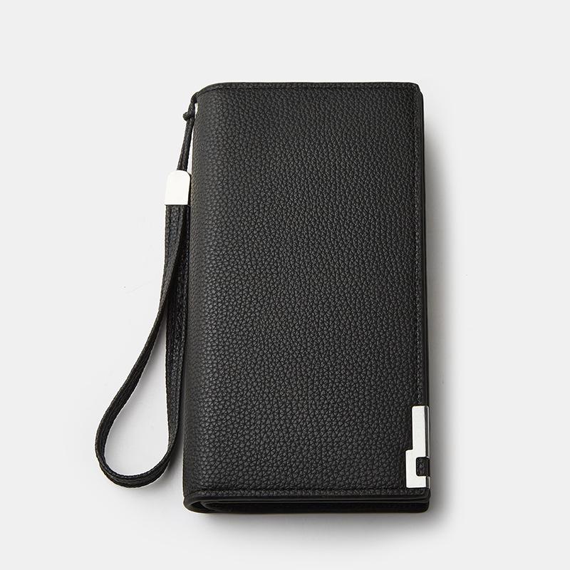 

Men s Long Zipper Handbag: Fashionable, Multifunctional Leather Clutch and Card Holder 19.5*3*10 cm чёрный