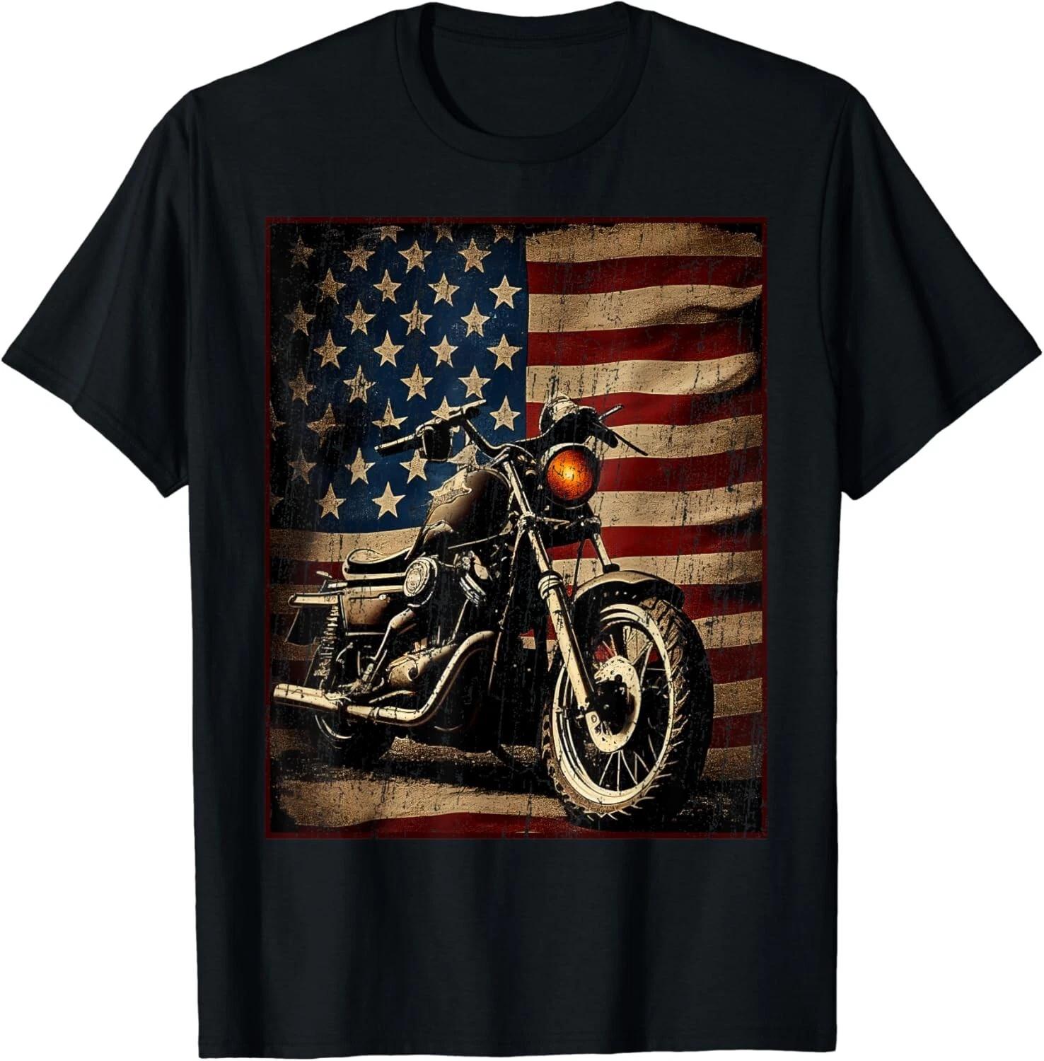 Motorcycle USA Flag Retro Biker Gift Unisex T-Shirt M