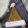 Christmas Sequin Santa Hat for Adults Unisex Glittery Sparkly Holiday Hat with Fluffy Pompom for New Year Xmas Party Supplies