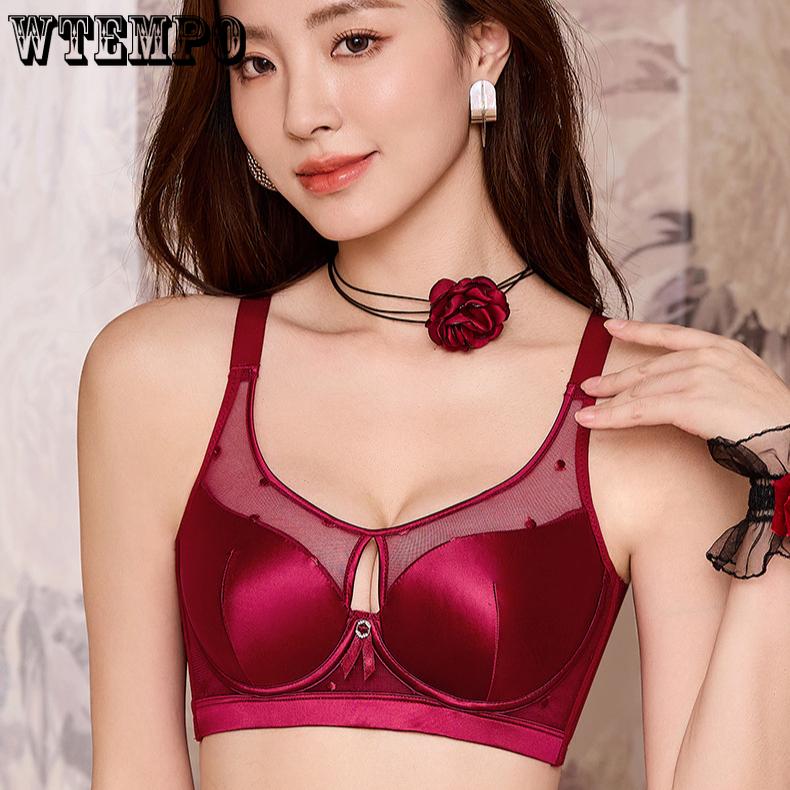Soft Steel Ring Bra Women's Chest Gathered Red Bra Adjustable Push Up Bra