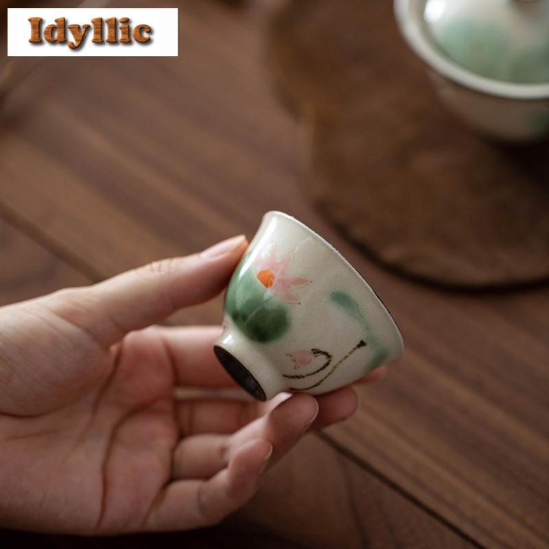 50ml Powder Yin Hand-painted Lotus Teacup Traditional Tea Bowl Jug Tea-tasting Smelling Cup Jianzhan Master Cups Teaware Craft