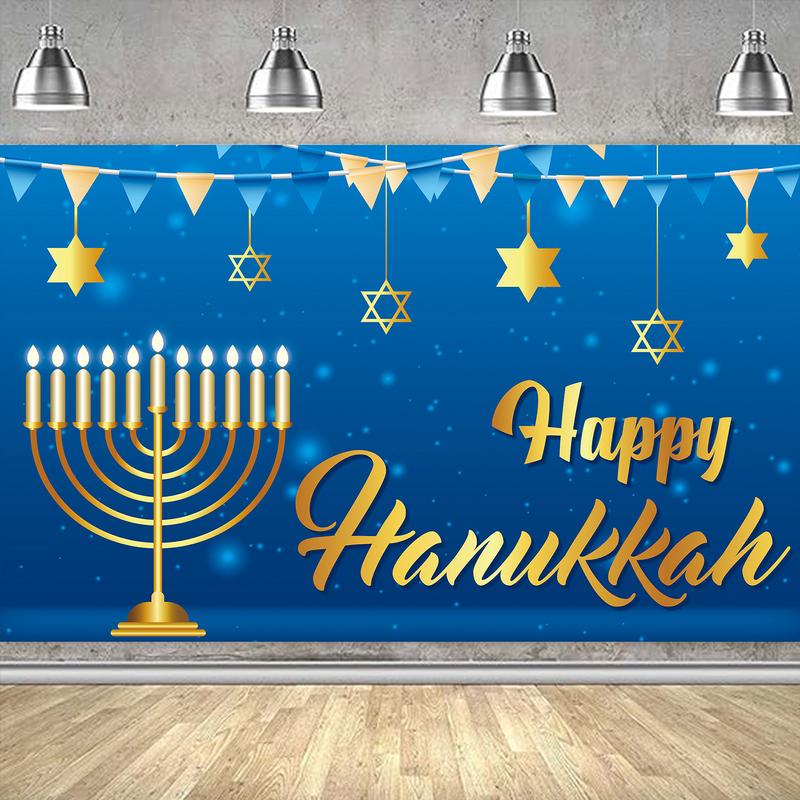 Happy Hanukkah Backdrop Food Glitter Lampstand Family Party Decoration Background Photography Kid Photo Studio Props