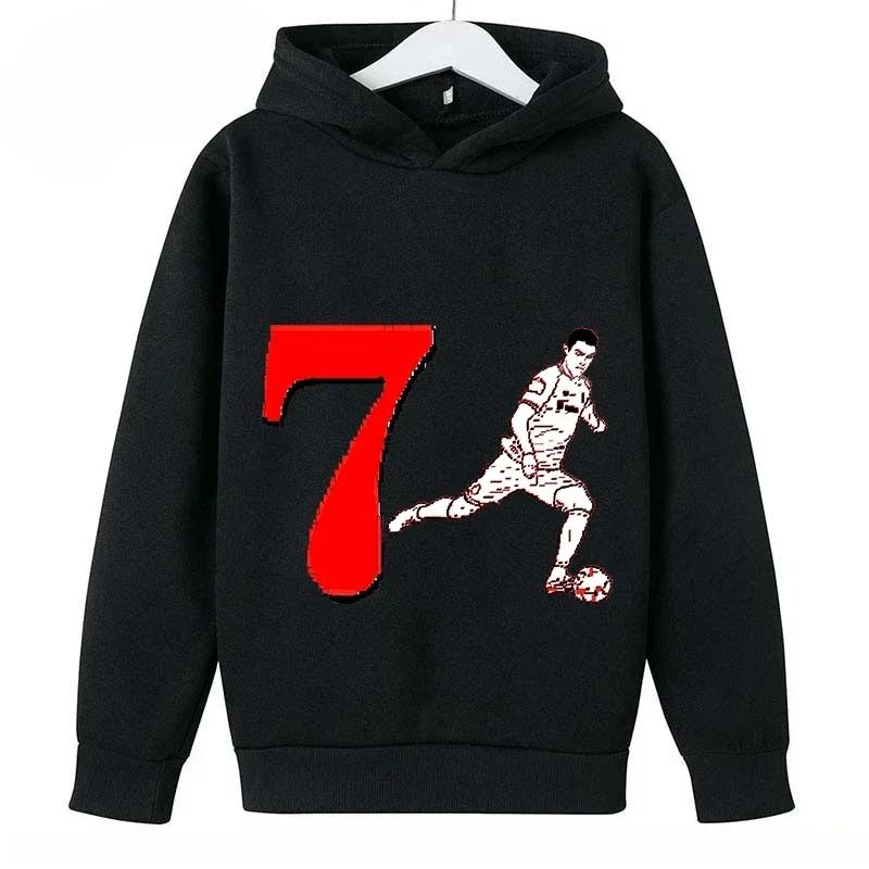 Autumn Winter Football Star Ronaldo Mendes Printed Hoodies Casual Warm Sports Long Sleeved Children's Boy and Girl Kids Unisex Hooded Sweatshirts