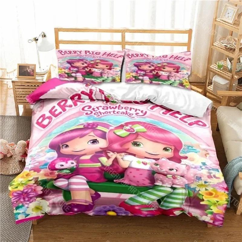 3D Print Strawberry Cartoon Shortcake Bedding Set Boys Girls Twin Queen King Size Duvet Cover Pillowcase Bed Boys Adult Bedroom