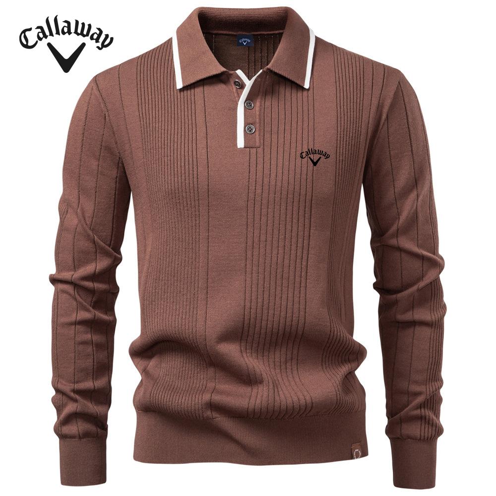 Callaway Pánský svetr polo s klopou na poloviční zip, kvalitní pletený svetr, pánské oblečení, podzim a zima 2025, nová evropská velikost, výšivka