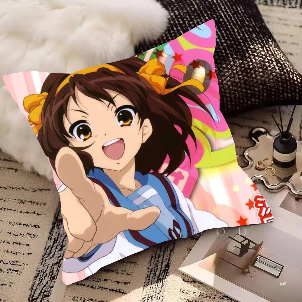 Anime H-Haruhi Suzumiya Pillow Case Fashion Square Pillowcase Bedroom Sofa Room Ins Decoration Leisure