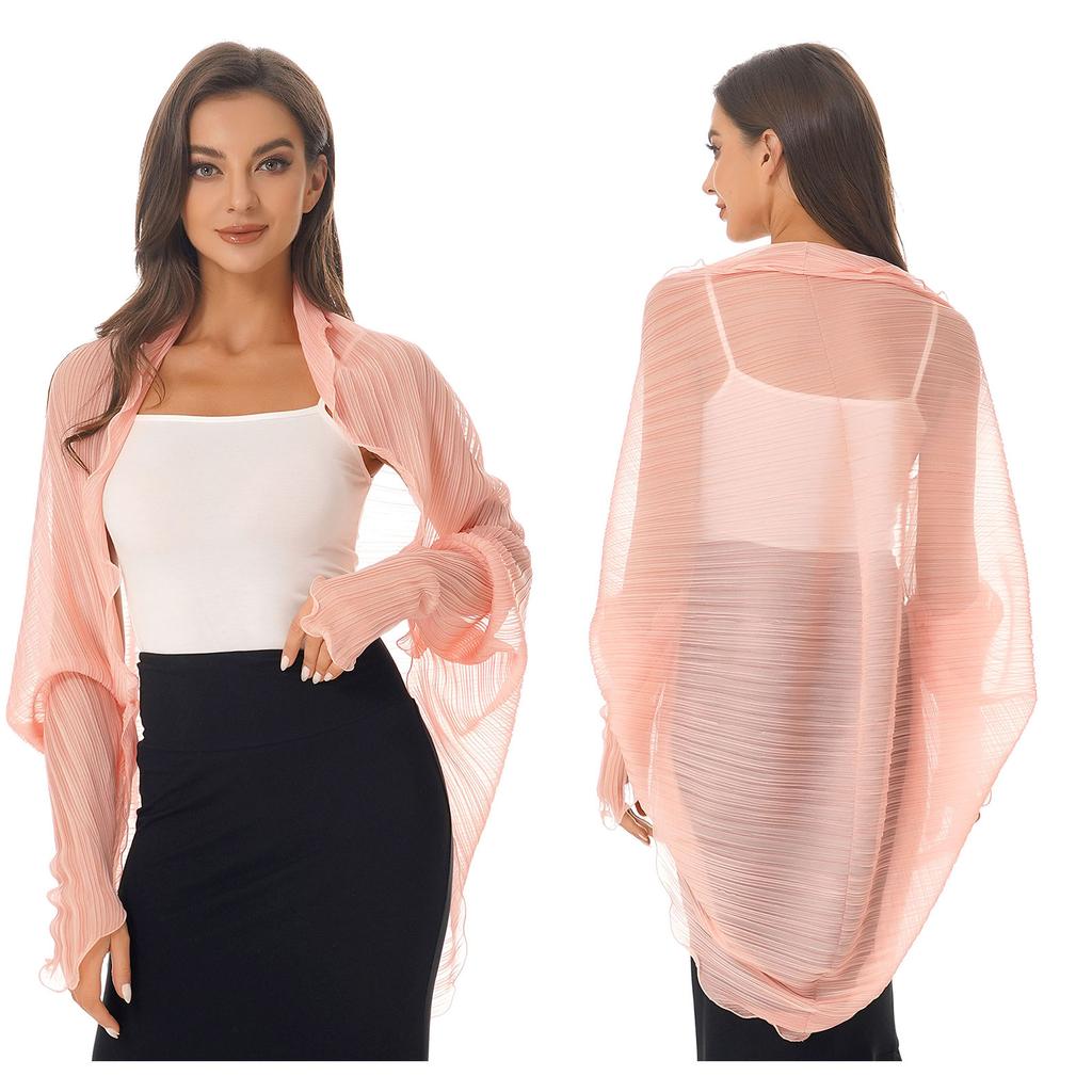 Womens Summer Chiffon Shawl Casual Long Sleeve Sun Protection Tops Open Front Shawl Wraps Scarf Driving Cover Ups Beachwear New