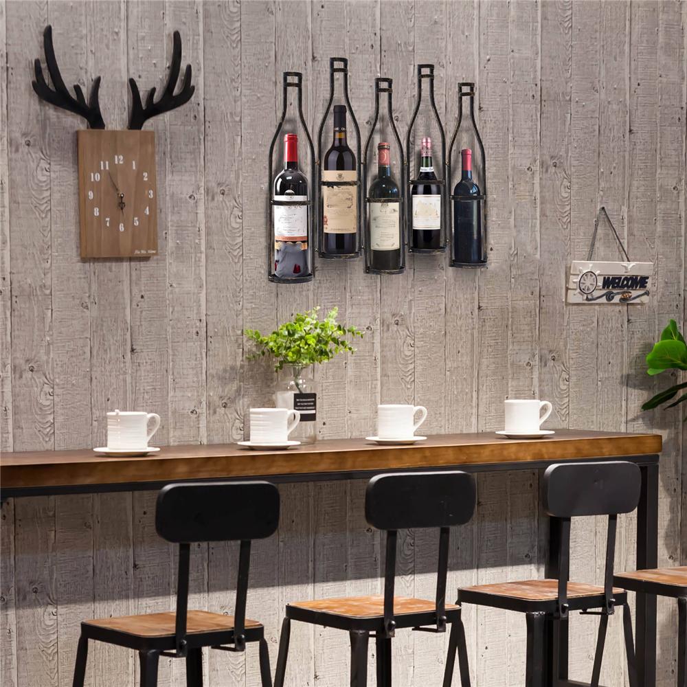 Bronze Vintage Five Bottle Wall-Mounted Wine Rack for Kitchen, Dining Room, Wine Cellar