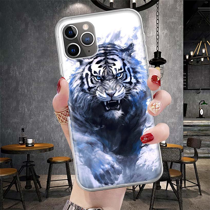 Funda Suave de Animal Tigre Feroz para Teléfono para IPhone 11 17 Air 16E 16 Pro Max 15 + 14 Plus 13 Mini 12 Apple 7 SE 8 Fundas Coque 11