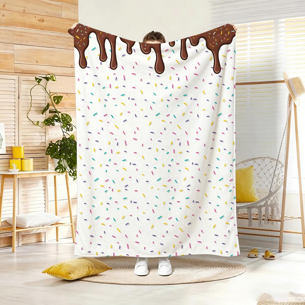 Cute Cartoon Chocolate Throw Lightweight Flannel Blanket Soft Skin-Friendly For Summer Cooling