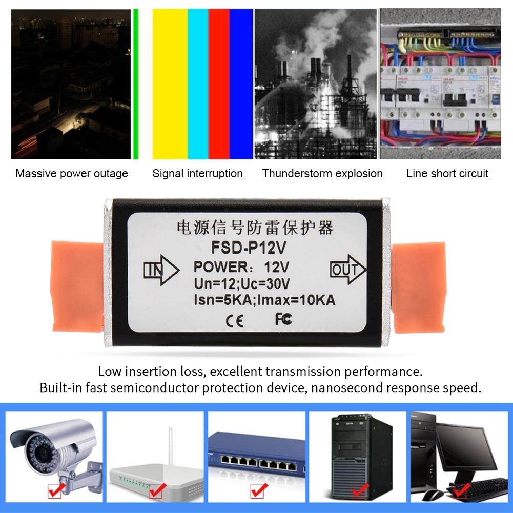 Single Channel Power Surge Protector Thunder Lighting Arrester Protection Device 12V
