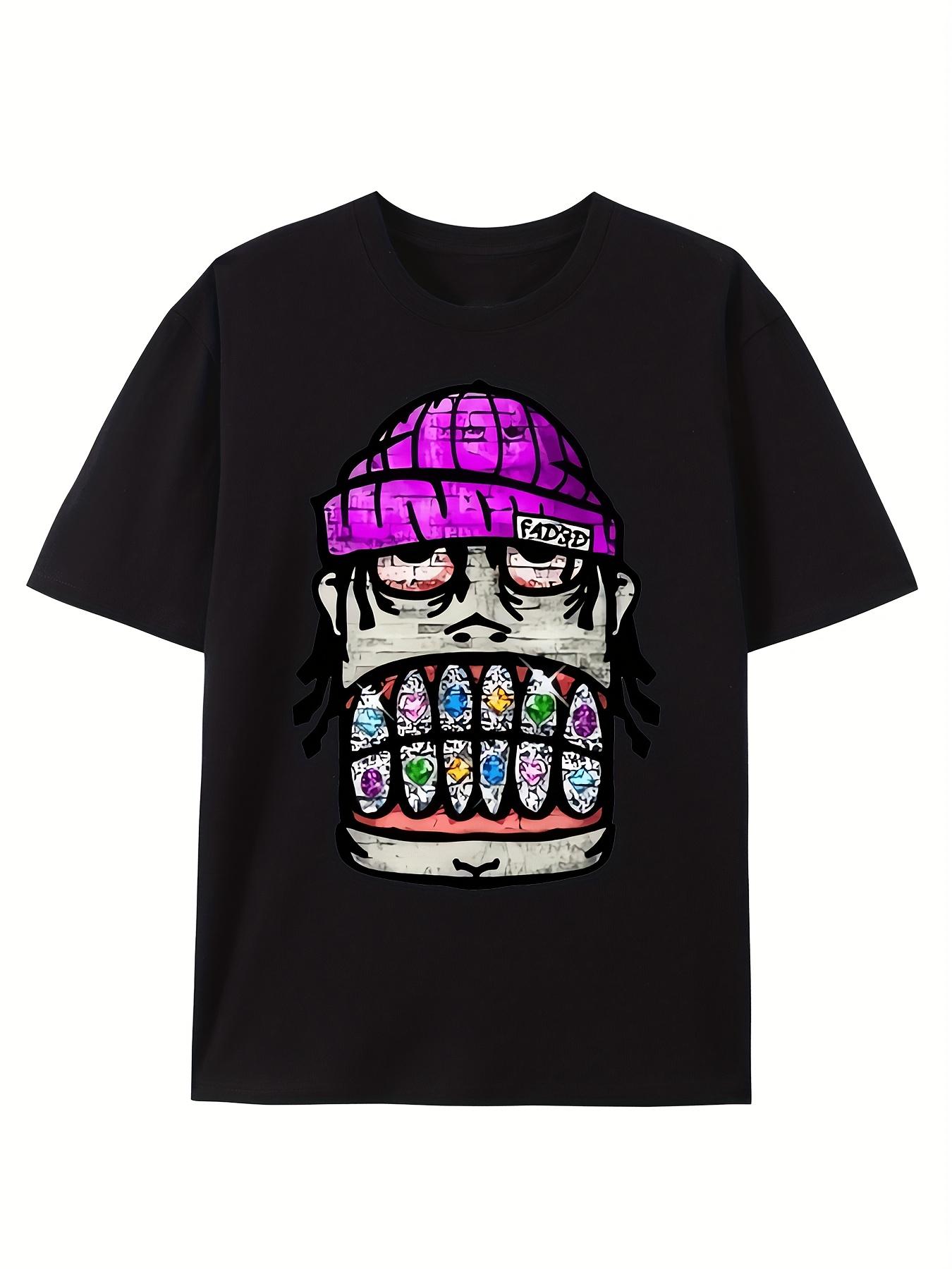 

220 г Мужская модная ретро хип-хоп уличная повседневная футболка, мягкая дышащая летняя футболка с коротким рукавом и принтом XXXXXL чёрный