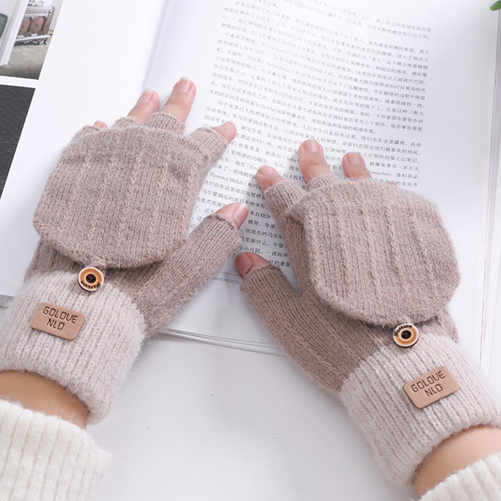 Winter Gloves Warm Flip Half&Full Finger Color Blocking Convertible Typing Glove