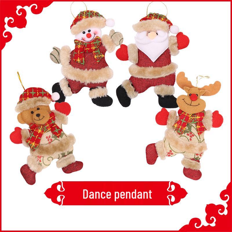 Christmas Tree Ornaments: Dancing Santa, Snowman, Deer, Bear Cloth Doll Pendants