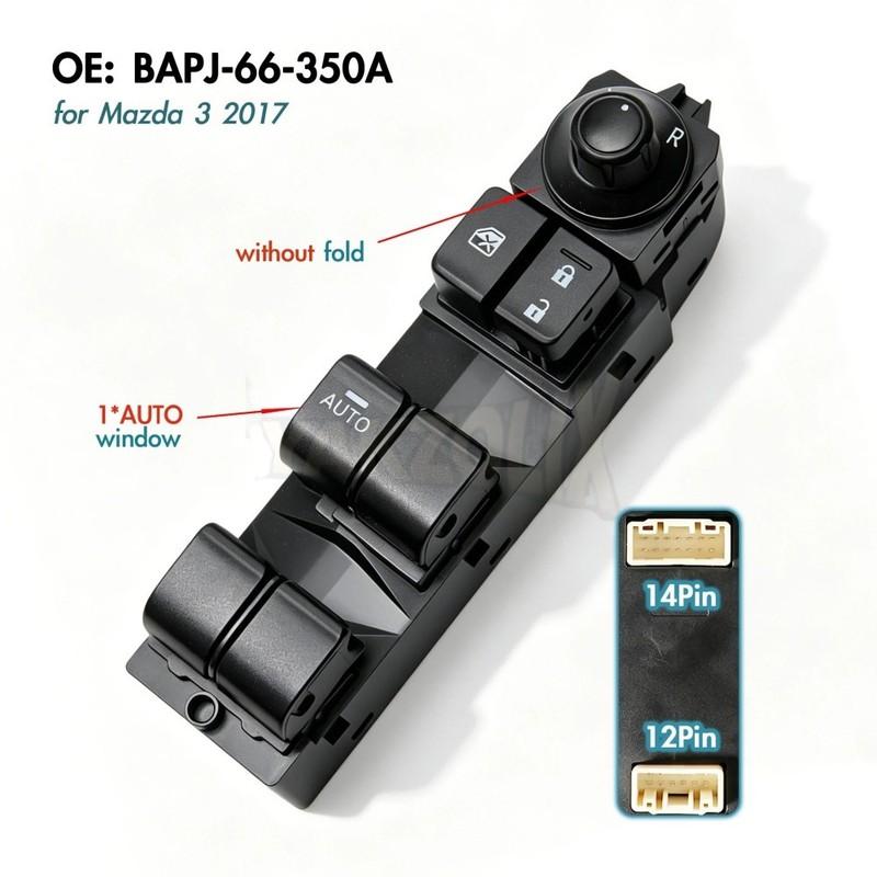 For Mazda 3 2017 Power Window Control Master Switch Front Left Electric Glass Button BAPJ-66-350A BAPJ66350A Car Accessories