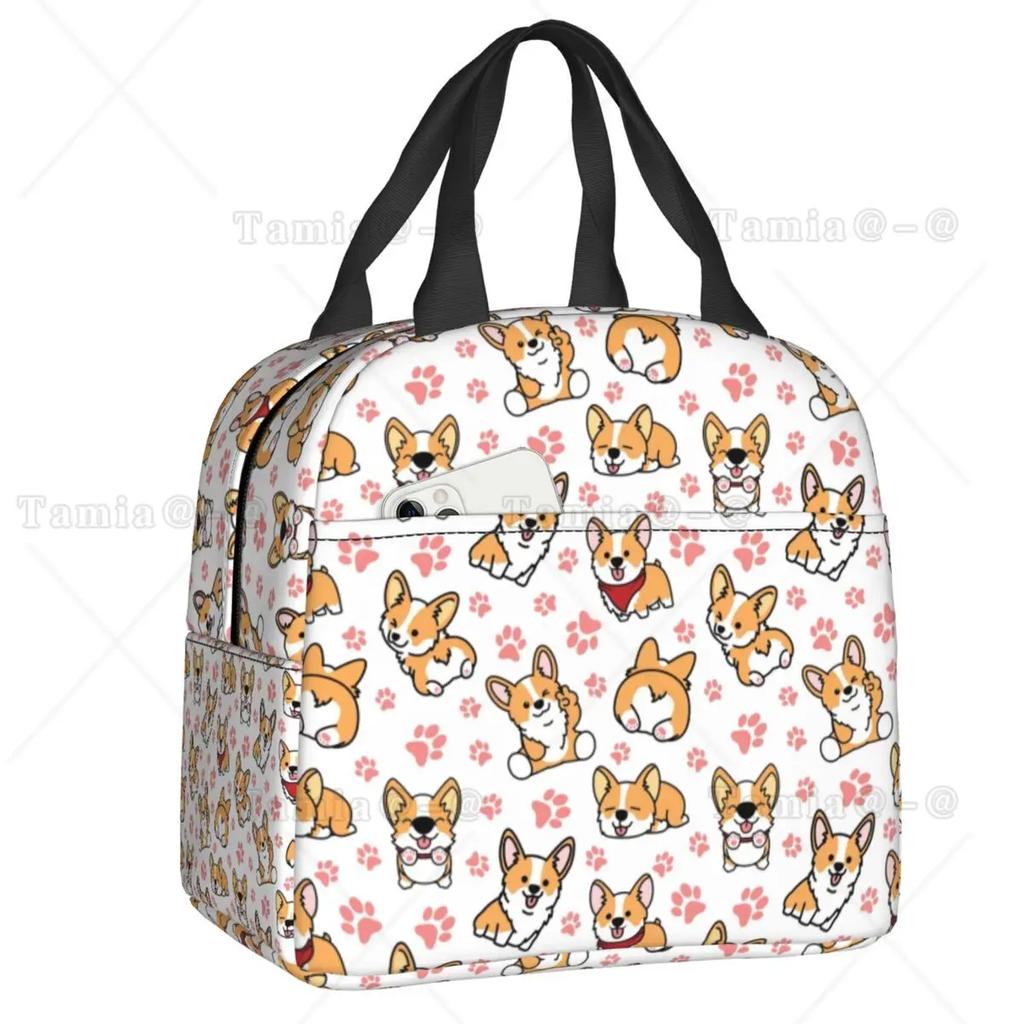 Coffee Welsh Corgi Dog Resuable Lunch Boxes Women Waterproof Cooler Thermal Food Insulated Lunch Bag Kids School Children