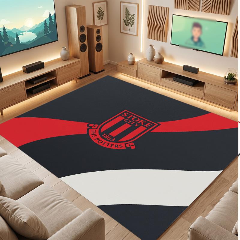 Stoke City Football Print Crystal Velvet Rug, Comfortable Water Absorbent Non Slip Indoor Floor Carpet