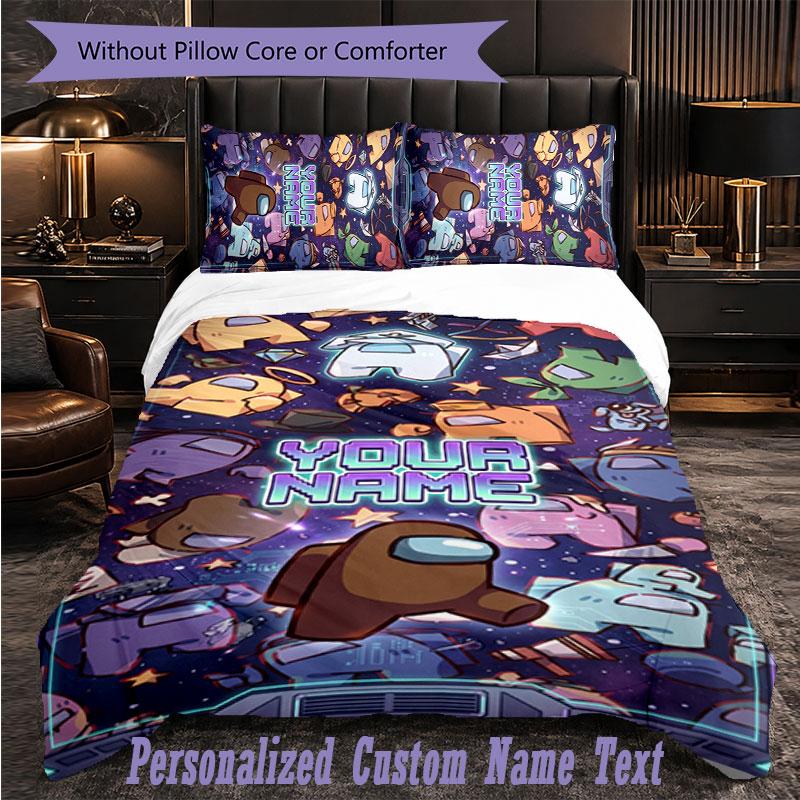Personalized 3Pcs Bedding SetAmong Us Custom Text Duvet Cover Pillowcase Set Bedroom Gift