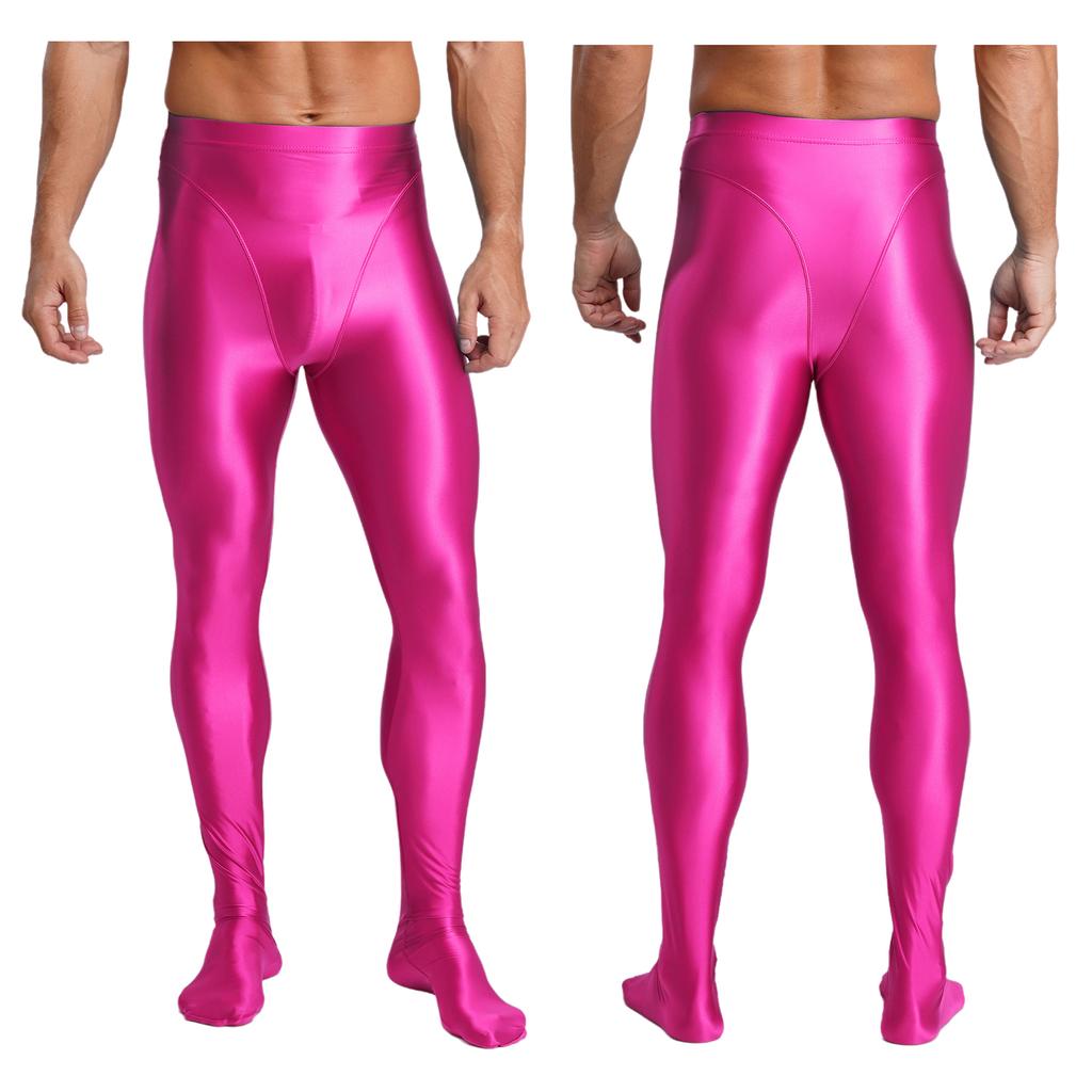Mens Glossy Stretchy High Waist Fake Two Piece Tights Pants Leggings Yoga Wear