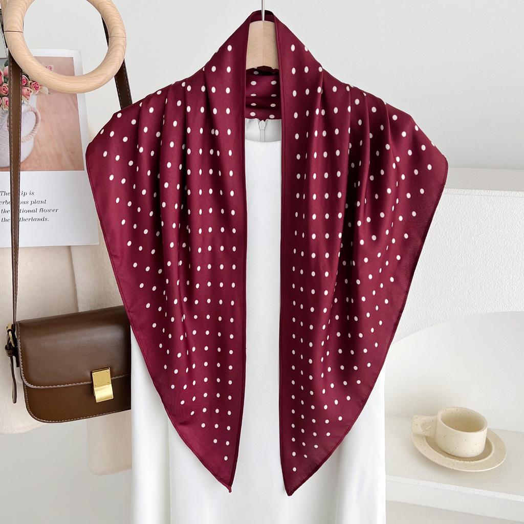 Korean Versatile Polka Dot Triangle Scarf Women's Spring Fashion Temperament Decorative Scarf Burgundy Multi-functional Headscarf Silk Scarf