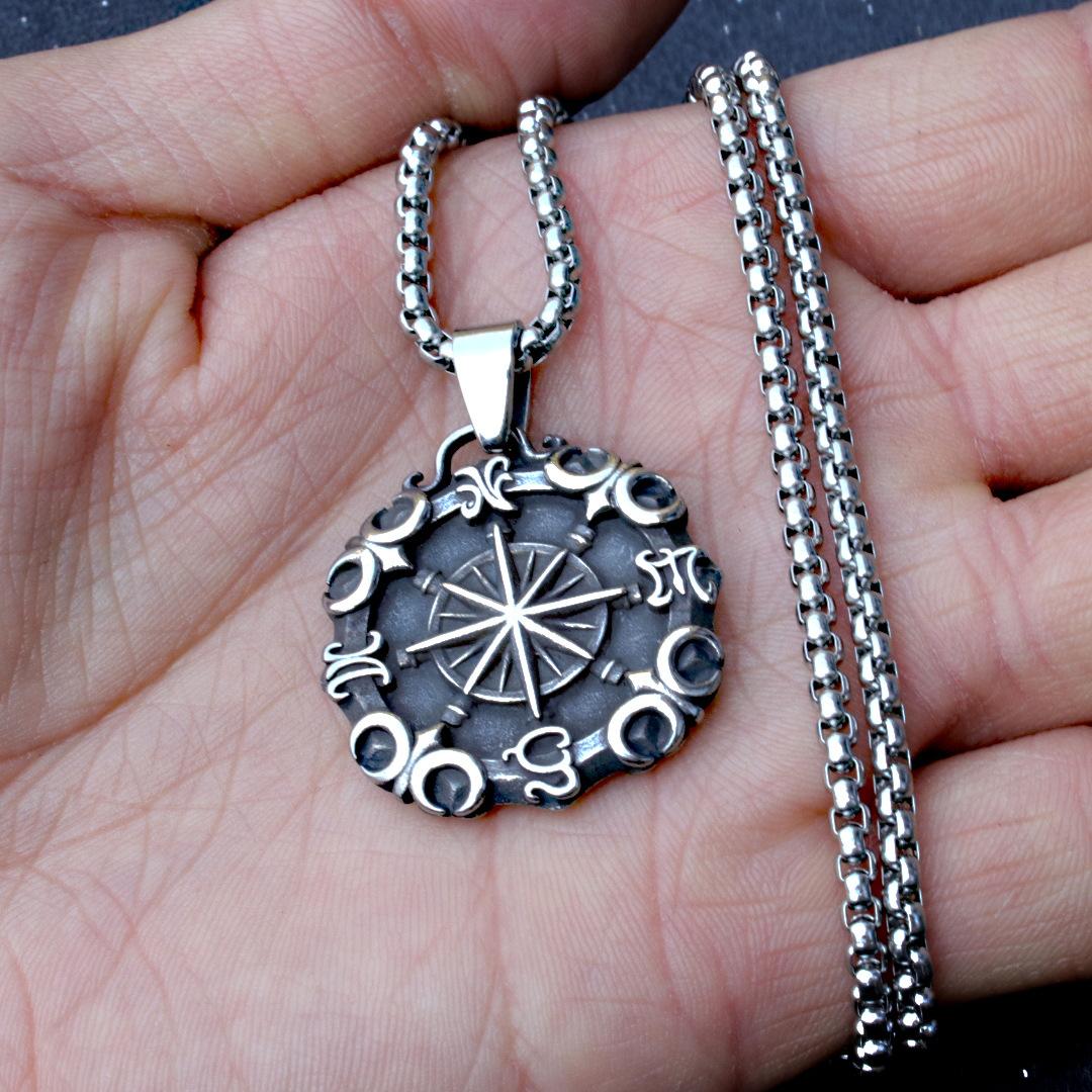 Titanium Steel Necklace Compass Men s Necklace Hip Hop Collarbone Domineering Street 60CM