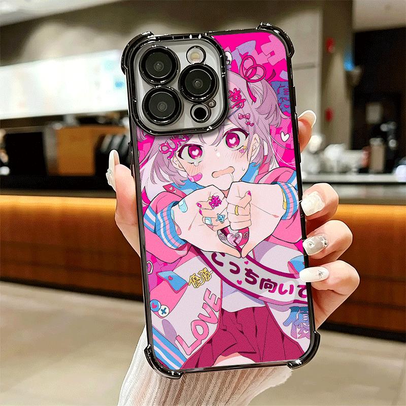 Anime Kwaii Girl Ins Style Plating Phone Case For Iphone 16 17 Pro Max Air 16E 14 15 Plus 12 13 Mini Anti-Fall Airabag Cover
