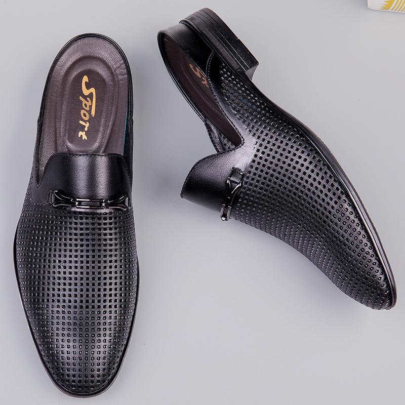FashionHigh Quality Half Drag Casual Sandals Shoes Men Slippers Genuine Leather Mens Shoes Lazy Penny Shoes Comfortable Slip on Loafers