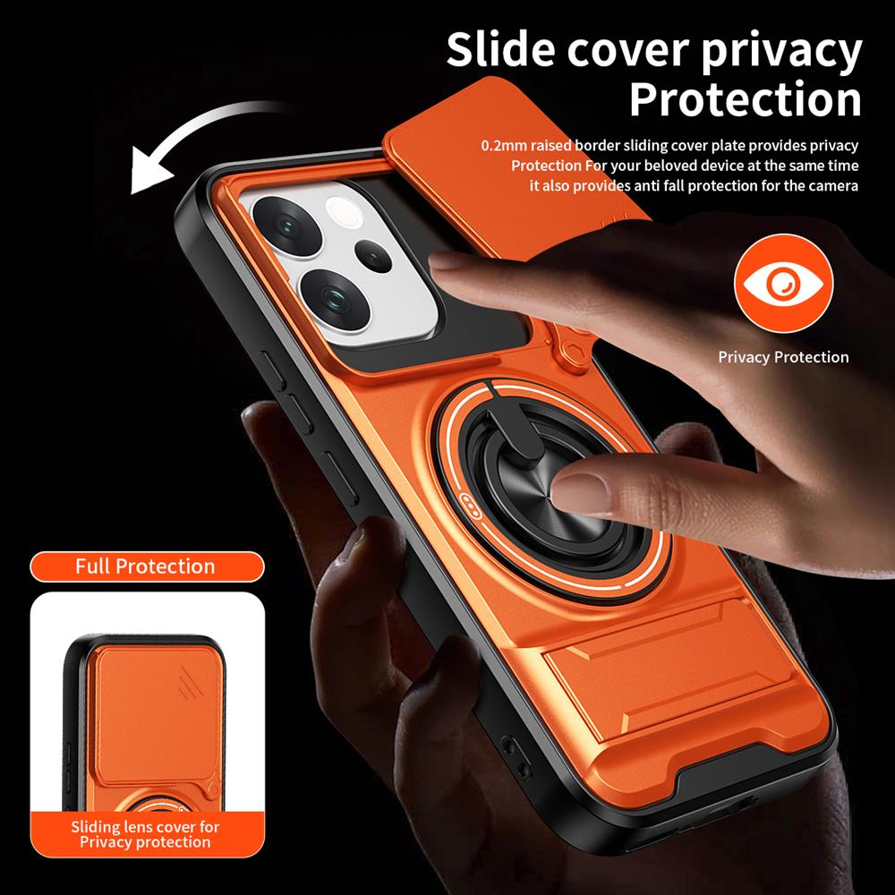 KEYSION Magnetic Phone Case for VIVO V70 5G Slide Camera Protection Upright Kickstand Ring Shockproof Back Cover for OPPO V70