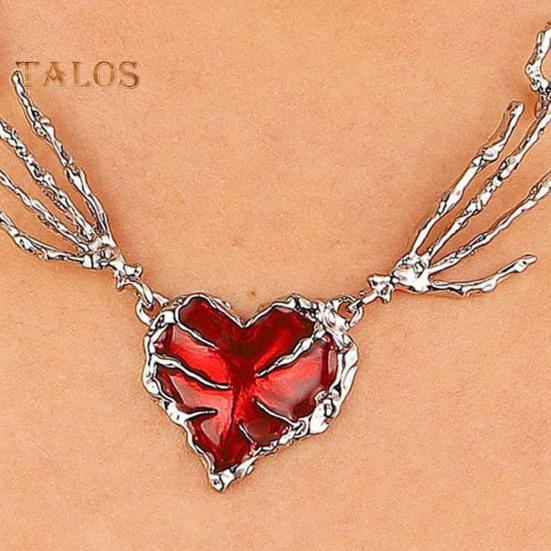 Collar para Mujer Pedante de Corazón de Diamantes de Imitación Rojos Forma de Mano de Esqueleto Estilo Punk Oscuro Individual Hueco Joyería para el Cuello para Fiesta de Club
