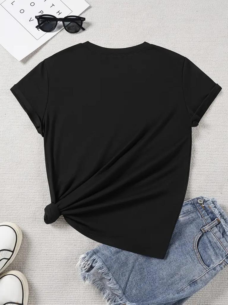 Camiseta Elegante con Estampado de Lazo y Diamantes, Camiseta Estampada de Moda para Mujer, Top de Calle de Manga Corta para Verano, Fiesta, Discoteca