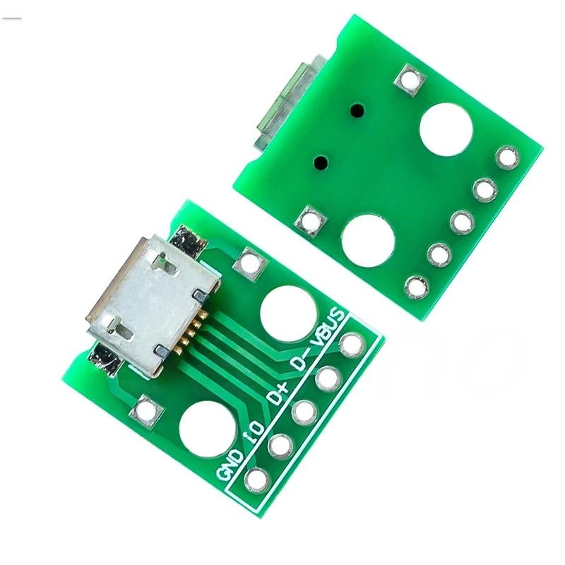 5PCS DIY Kit Mini Micro USB Male Connector to DIP Adapter 2.54mm 5pin Female Connector for Electronic Projects