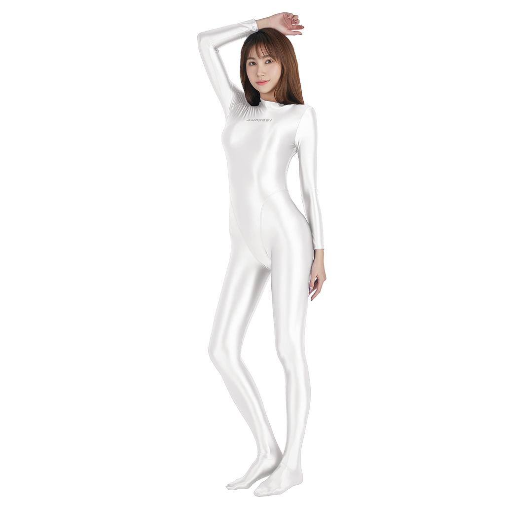 diving suit for Also nylon swimsuits with legs [AMORESY] Shiny, full-body skin-on competitions. available (white, XXL)