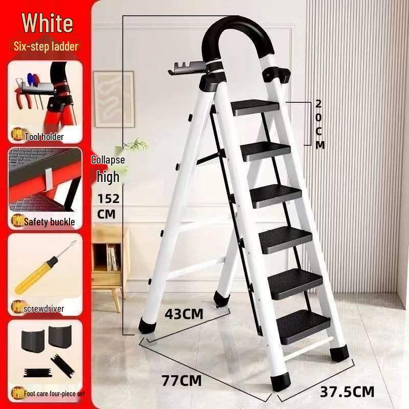 Multifunctional Indoor Carbon Steel Folding A-Frame Ladder: Telescopic, Thickened, Mobile Step Staircase