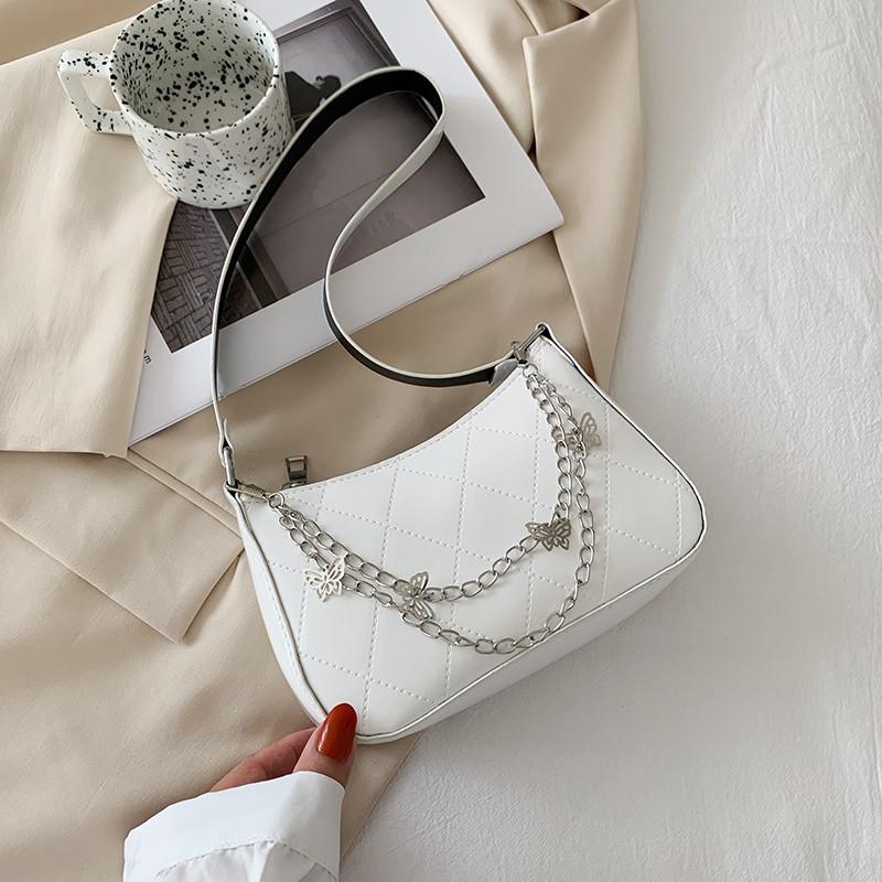 Fashion Women Pu Leather Small Shoulder Underarm Bag Ladies Vintage Butterfly Chain Pure Color Zipper Mini Purse Handbag