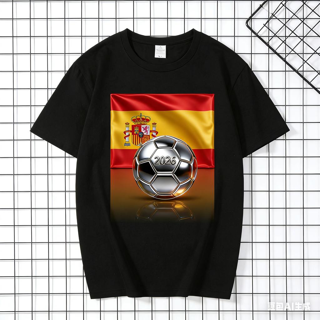 2026 Summer New Design Spanish Flag Pattern TShirt HighQuality Fashion Casual Breathable Mens Roundneck Printed TShirt