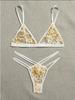 European & American Women's Sexy Lingerie: Printed Sheer Three-Piece Set