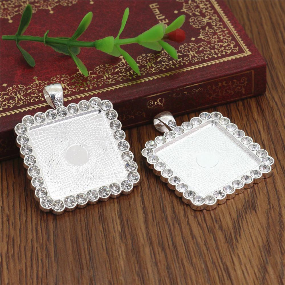 New Fashion 5pcs 25mm Inner Size Antique Silver Plated And Black And Bronze Plated Square Cabochon Base Setting Charms Pendant