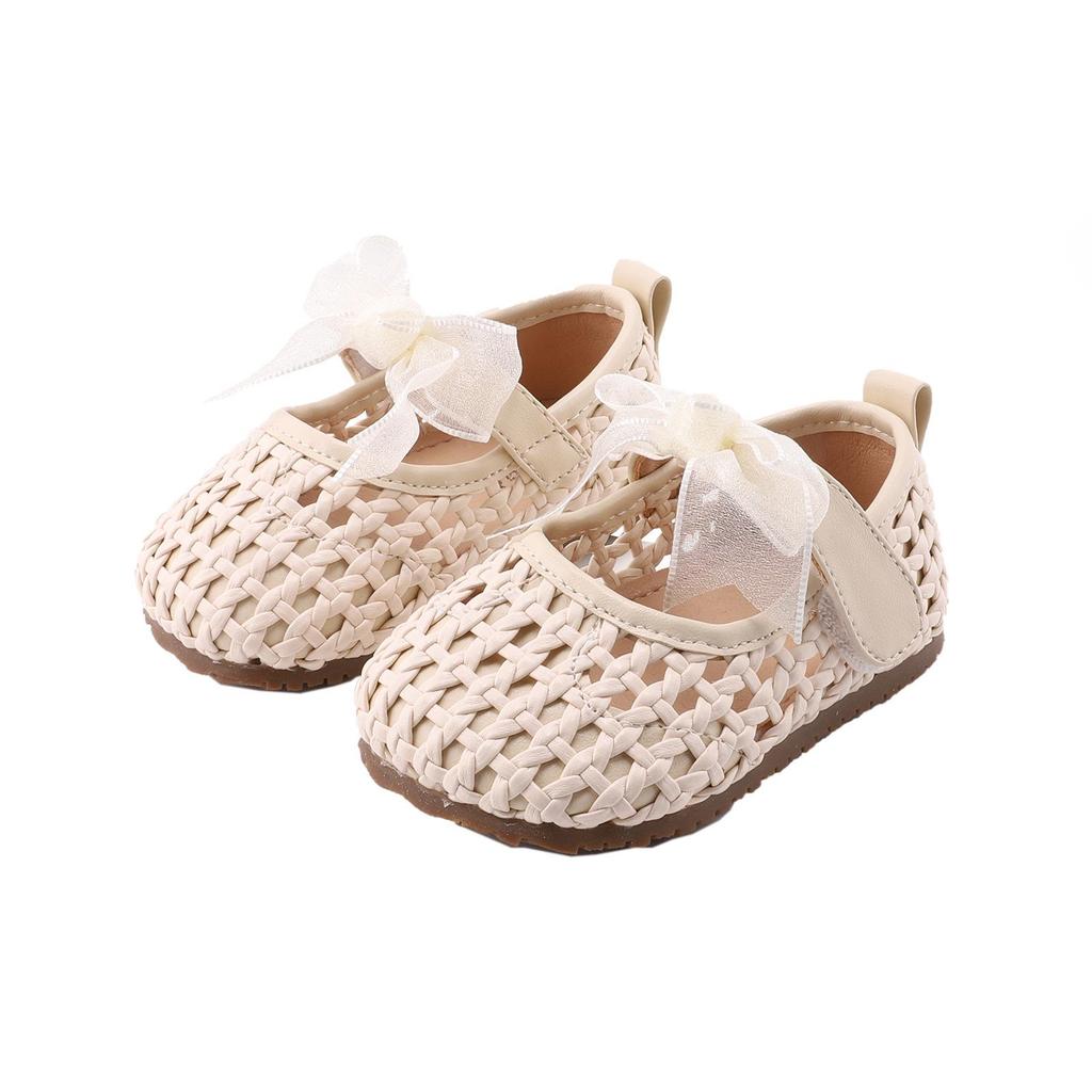 Spring Lace Bow Non-Slip Soft Bottom Baby Shoes - Girls' Princess Style Leather