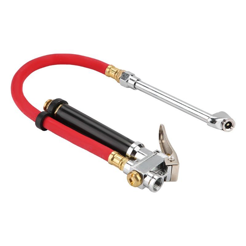 

Tire Pressure Filler Handheld Car Tire Pressure Filler Fill Inflator Gauge Dual Chuck Hose Tool. Red
