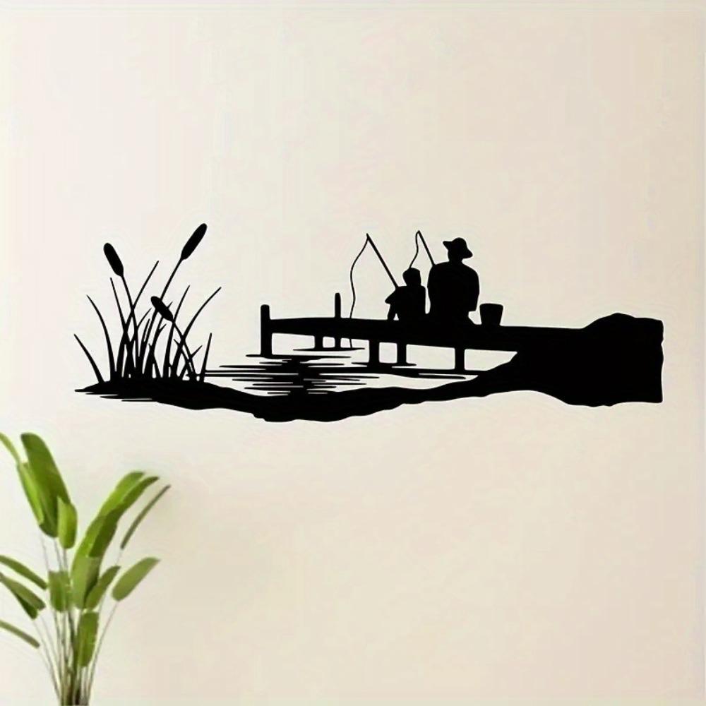 Classic Black Metal Wall Art Fishing Travel Lake View Decor for Baby Room Anniversary Home Hanging