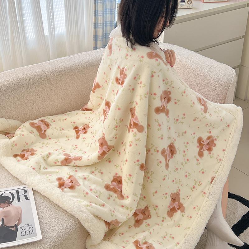 Pink Plaid Thick Blanket Girls Childrens Room Cute Cartoon Animal Bed Blanket Adults Home Travel Autumn and Winter Warm Blankets