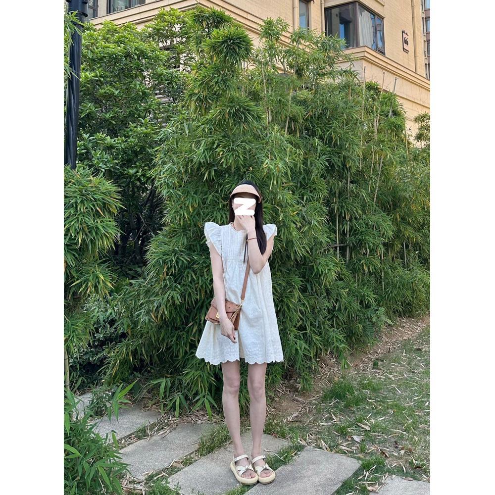 Small Fly Sleeve Dress Women's Summer Embroidery Sleeveless Thin Small a Word Doll Skirt