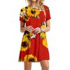 Dresses For Summer New Women Boho Sunflower Print Dress Casual O-Neck Short Sleeve Loose Ladies Dress