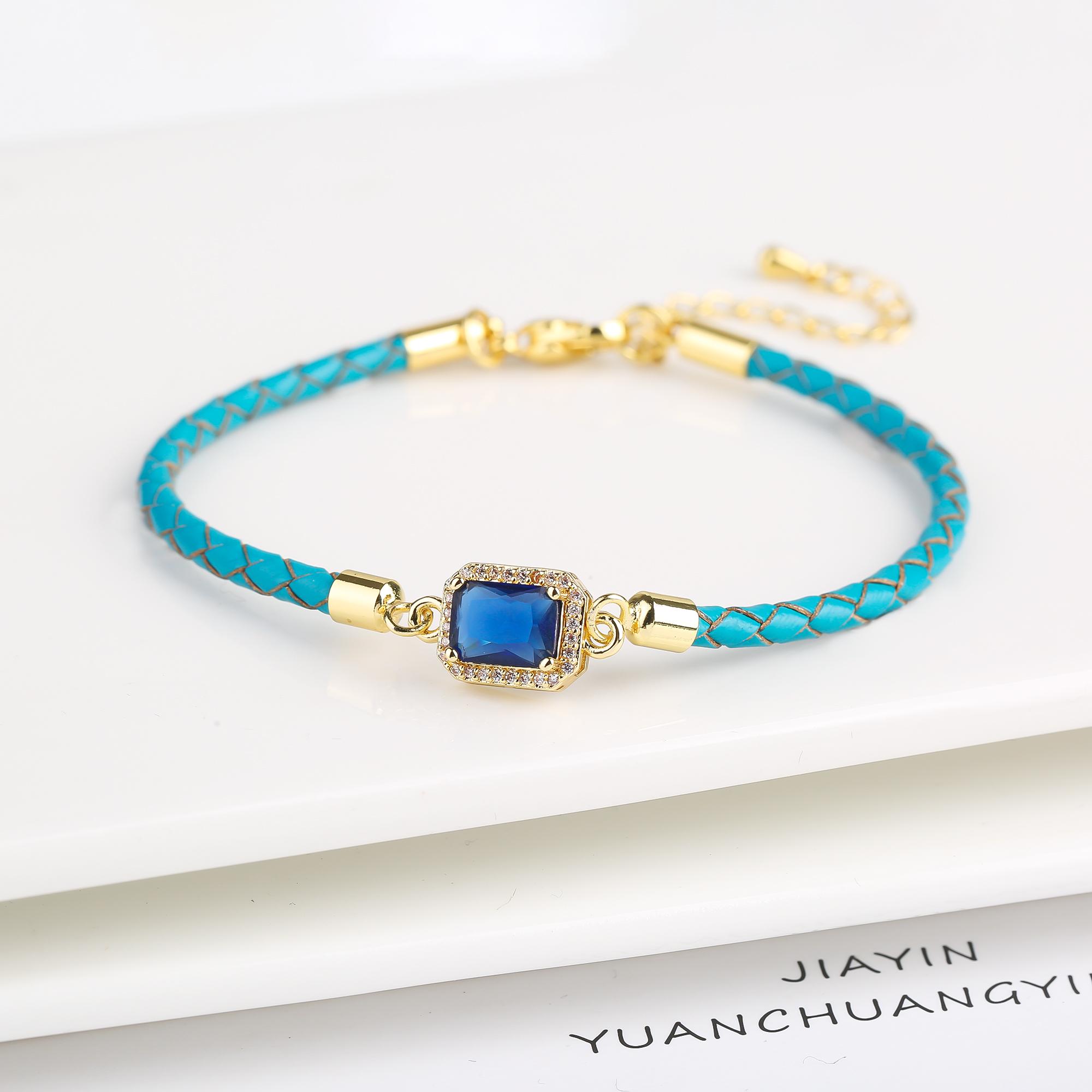5 Color Shiny Zircon Square Crystal Bracelet Simple Woman Adjustable Leather Bracelet Elegant for Party Zircon Gift Wholesale синий