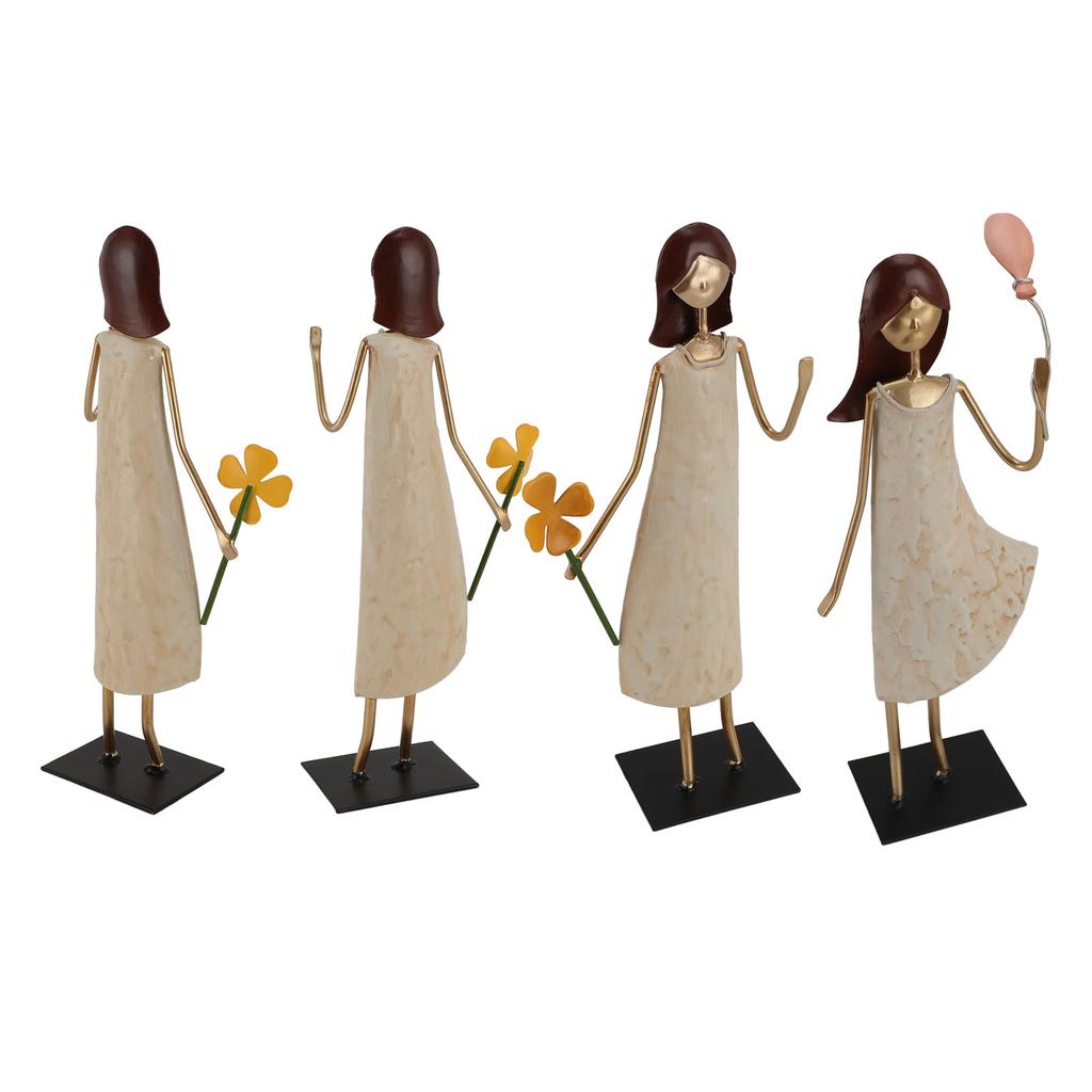 Metal Girl Statue Vintage Iron Art Standing People Figurine Desk Ornament for Home Study Living Room