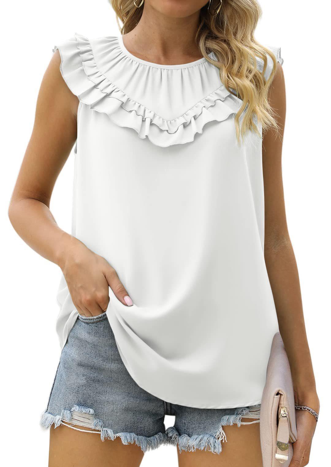 2023 Amazon Spring and Summer European and American New Independent Station Folded Sleeveless Vest Women s Chiffon Shirt Cross-border Women s Clothing s (in stock) белый