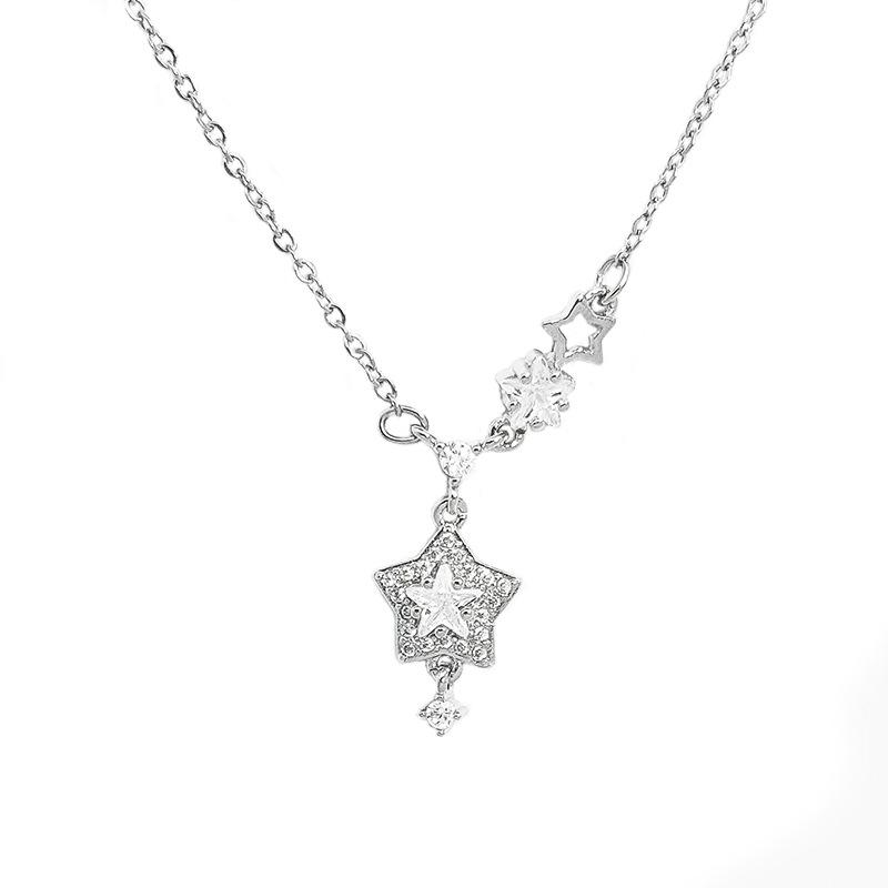 Flash Diamond Star Pendant Necklace Women's Light Luxury Titanium Steel Necklace Collarbone Chain Jewelry